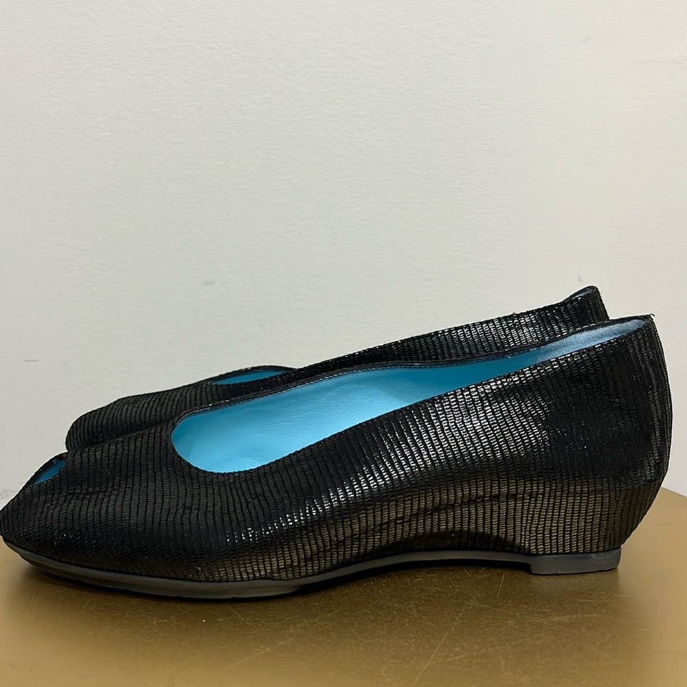 Thierry Rabotin Wedge Peep Hole Shoes Black Size 38 Extra Light NEW